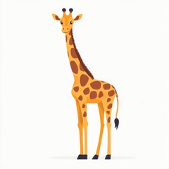 Whimsical Flat Design Giraffe Illustration on White Background - Minimalistic and Friendly Character with Long Neck