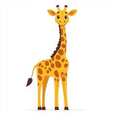 Fototapeta premium Minimalist Flat Design of Friendly Giraffe with Long Neck on White Background