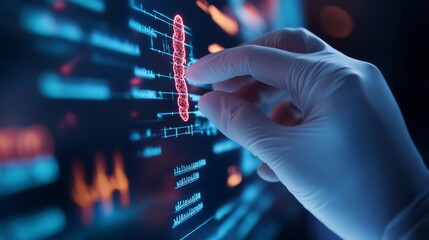 Fototapeta premium AI learning genetic sequences, digital interface, synthetic biology
