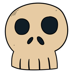 Hand drawn cartoon halloween human skull on white background.