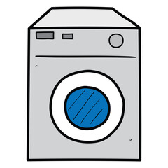 Hand drawn cartoon washing machine on white background.