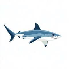 Obraz premium Minimal Flat Design of Sleek Shark Swimming in Water on White Background