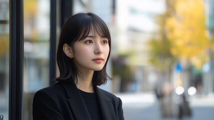 秋の日差しに映えるビジネスウーマン