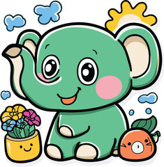 Cute Cartoon elephant Illustration handdrawn doodle drawing nature elements colourful