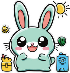 Cute Cartoon rabbits Illustration handdrawn doodle drawing nature elements colourful
