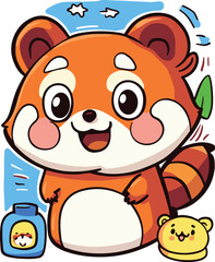 Cute Cartoon red panda Illustration handdrawn doodle drawing nature elements colourful