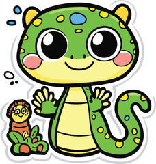 Cute Cartoon snake Illustration handdrawn doodle drawing nature elements colourful