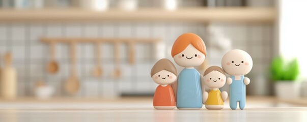 Custom photo magnet with names, family kitchen scene, 3D illustration