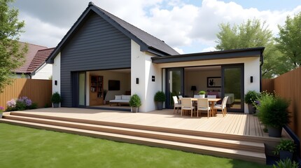  Stylish Modern Patio with Wooden Deck and Greenery 