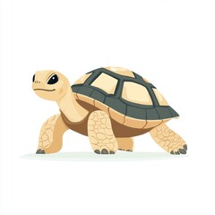 Minimalist Flat Design Turtle with Simple Shell Pattern on White Background