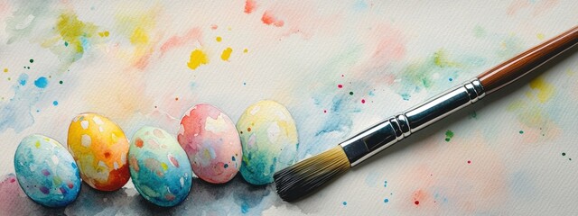 Obraz premium Colorful Watercolor Painting of Decorative Eggs with Artistic Brush and Vivid Splashes