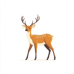 Fototapeta premium Elegant Flat Design of Graceful Deer with Antlers on White Background | Minimalist Wildlife Illustration