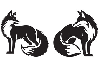 fox silhouette vector illustration, fox animal vector silhouette, fox silhouette, icon logo, fox head silhouettes vector art, wolf silhouette logo set, black and white fox vector logo.