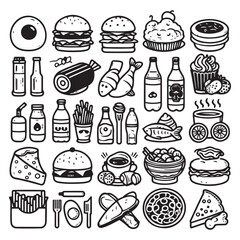 fast food vector icons set on white background