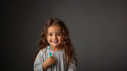a happy girl smiling with a toothbrush in her hand