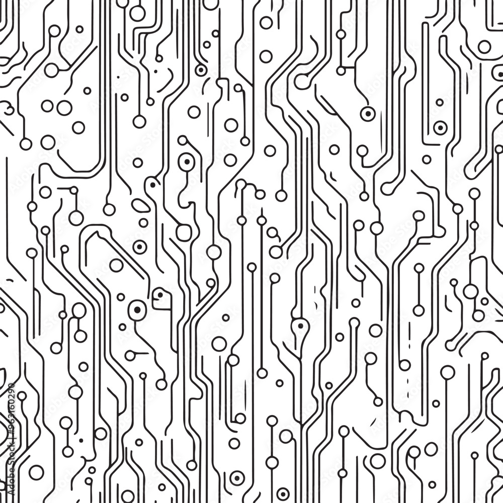Poster digital technology circuit board seamless pattern isolated vector background