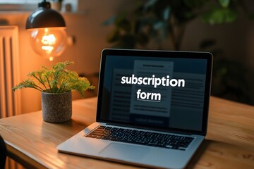 Close-up of laptop showing newsletter subscription form