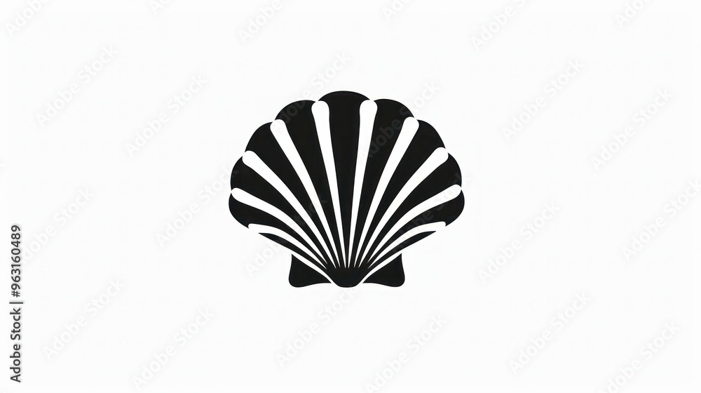 Poster minimalist seashell silhouette logo design with black bivalve shells. concept logo design, seashell 