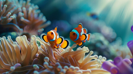 clown fish swimming in an anemone