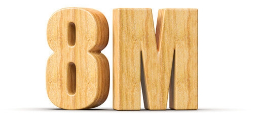8M Followers Wooden Number 3D Render