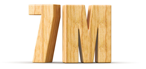 7M Followers Wooden Number 3D Render