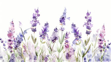 Watercolor lavender flowers on a white background Perfect for invitations, weddings, or birthdays. Concept Watercolor Art, Lavender Flowers, White Background, Invitations, Weddings 