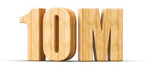 10M Followers Wooden Number 3D Render