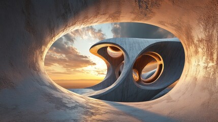 Abstract Concrete Structure with Sunset View