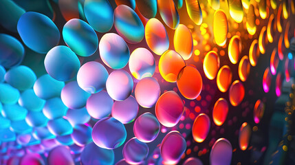 Abstract background, multicolored neon glowing circles, balls shapes on black, modern art wallpaper.