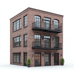 Fototapeta premium Photorealistic 3D Render: Townhouse in Industrial Design, Isolated on White
