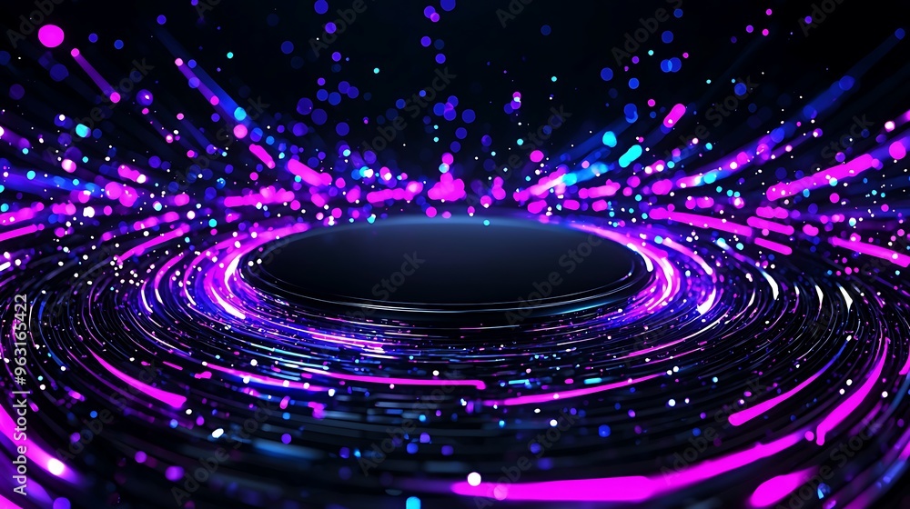 Poster glowing lines and circles form a mesmerizing neon background.