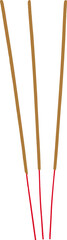 3 brown incense sticks with red handles