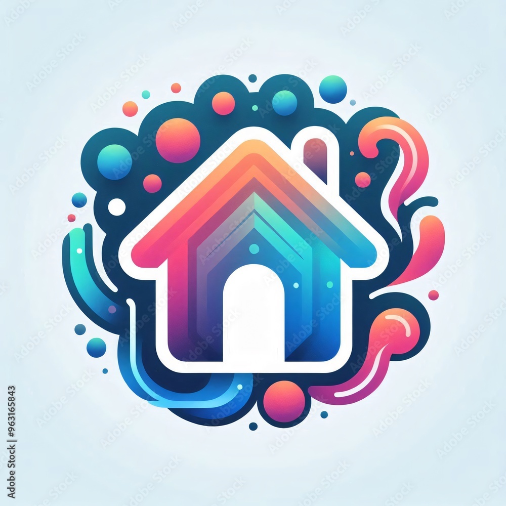 Poster abstract home icon with colorful shapes and lines