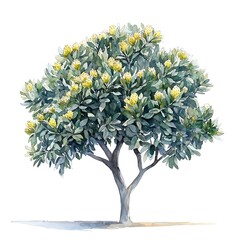 there is a painting of a tree with yellow flowers on it