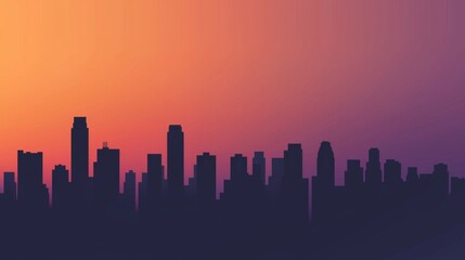 Fototapeta premium Mesmerizing urban landscape showcasing a skyline of buildings silhouetted against a backdrop of warm orange, pink and purple hues of a breathtaking sunset
