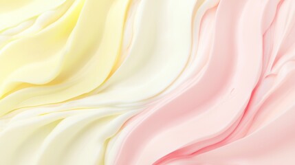 Creamy lotion texture in yellow and pink waves, ideal for beauty products. Elegant design adds luxury and femininity to skincare routine. Sensual backdrop enhances product display