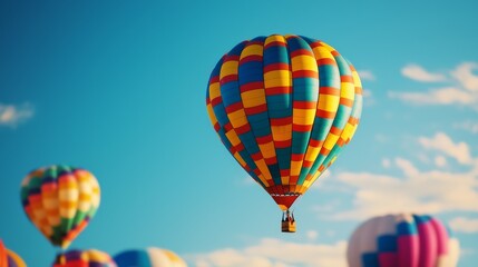 Naklejka premium Colorful Hot Air Balloons Soaring in the Sky at the Albuquerque Balloon Fiesta, Capturing a Joyful and Scenic Celebration