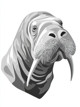recommend clip art: Vector art of a walrus head in pastel gray and white using minimalistic bold lines