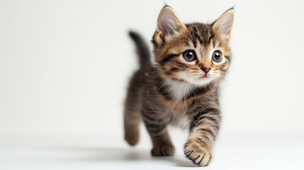 Obraz premium Funny Tabby Kitten, A rear view of a playful tabby kitten, isolated on a white background, showcasing its funny pose and adorable features
