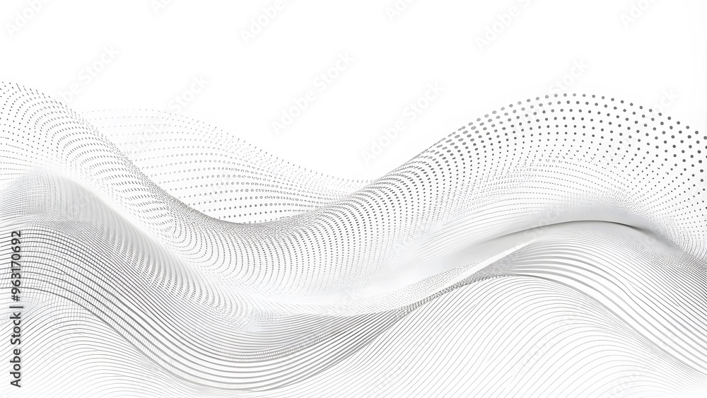 Poster Abstract white futuristic background. Big data visualization. A digital dynamic wave of particles. wave 3D rendering. 3D Rendering Big data black wave on a white background