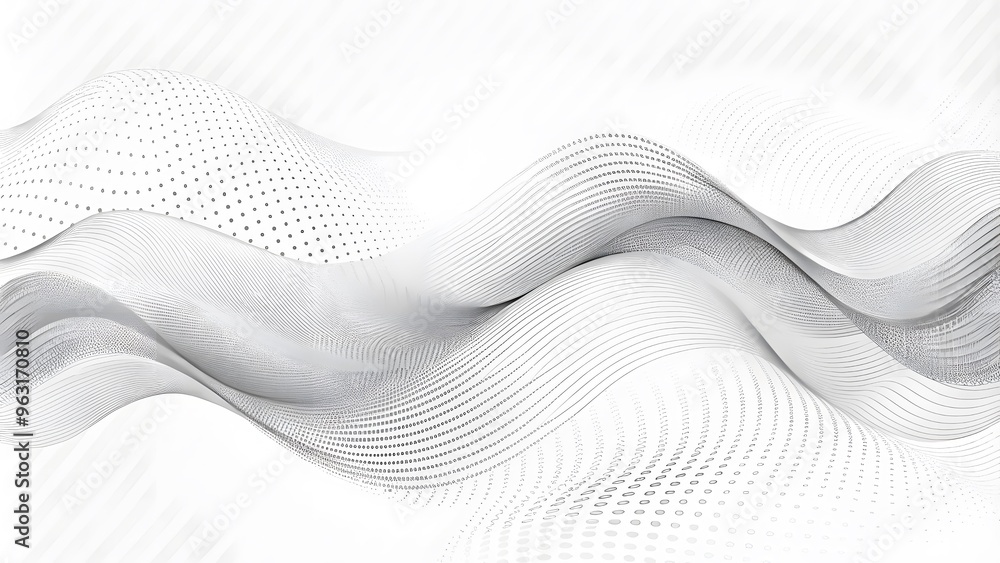 Poster Abstract white futuristic background. Big data visualization. A digital dynamic wave of particles. wave 3D rendering. 3D Rendering Big data black wave on a white background