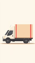 Flat style illustration of a delivery truck carrying a large cardboard box. Isolated on white background, perfect for shipping, logistics, or courier service concepts.