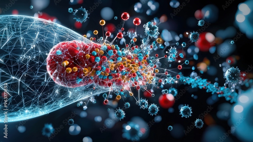 Wall mural illustration of a cross-section of a pancreas highlighting the role of insulin