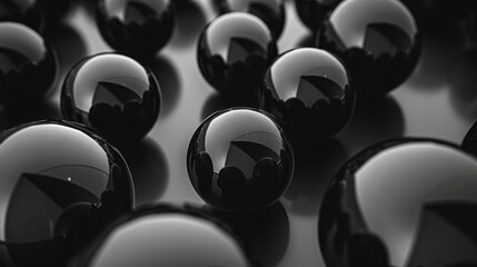 black glass balls with reflection on a dark background. Abstract background black friday concept copy space