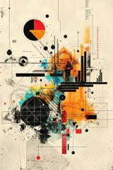 Abstract contemporary art featuring modern business graphics. Ideal for a retro office poster