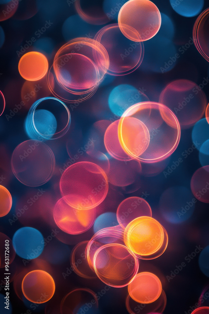 Poster colorful glowing circles, vibrant glowing circles on a dark background create a dynamic visual effec