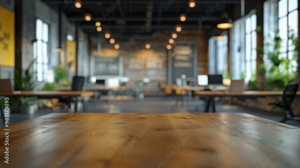 Poster office interior, a blurred image of an empty office space featuring soft light effects, creating a m