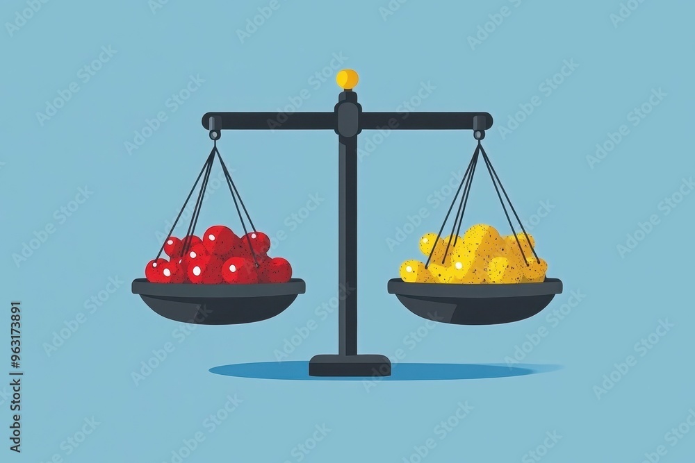 Poster abstract visuals of energy balance scales showing the impact of calories in versus calories out in a