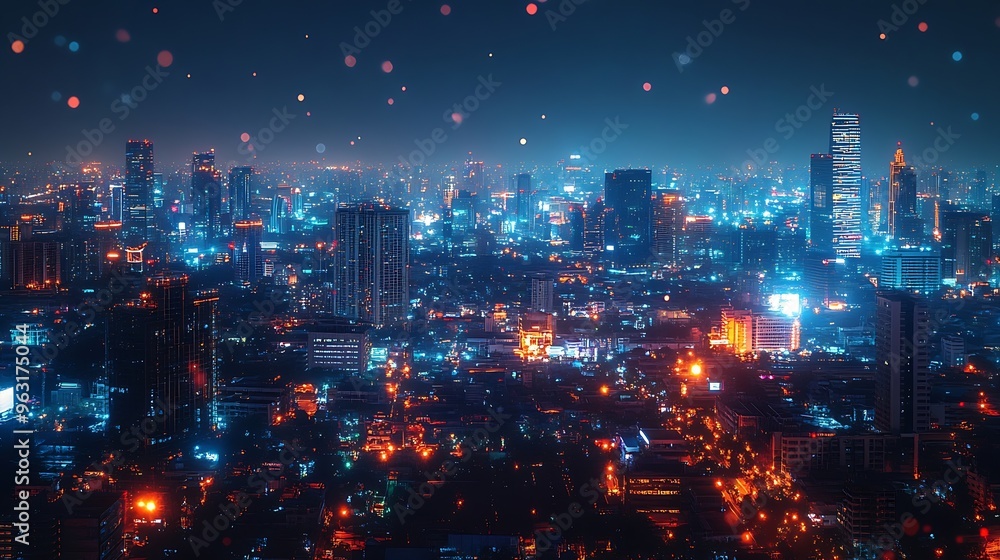 Poster smart city dot point connect with gradient line connection technology metaverse concept bangkok thai