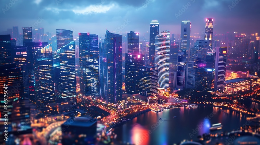 Poster modern cityscape and communication network concept internet of things ict information communication 